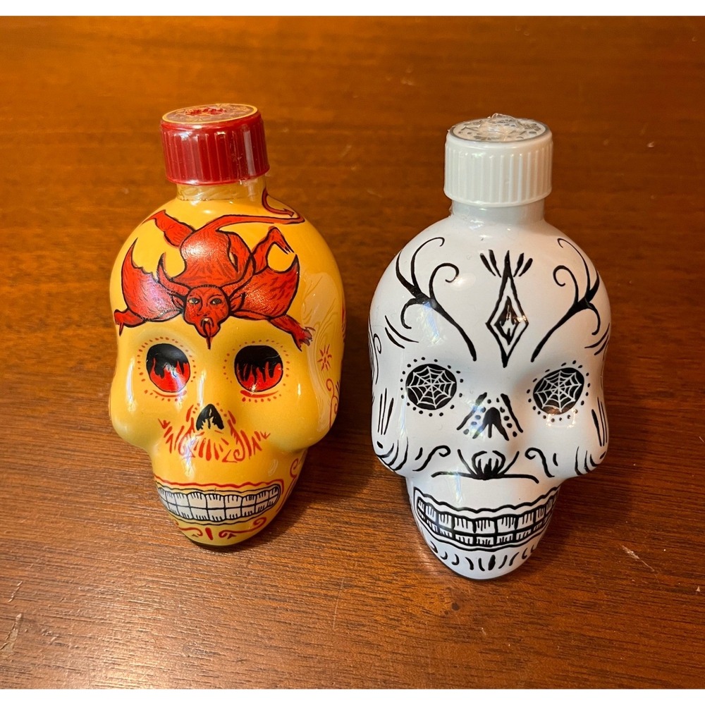 KAH Tequila Skull Bottles Set of 2 EMPTY Mini Collectible Display Bottles
